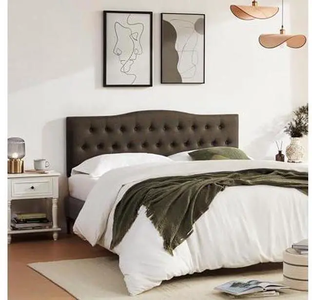 Main image of Huatean Home Tufted Upholstered Headboard Twin Size, Sturdy and Durable Solid Wood Bed headboard, Fabric Headboard Adjustable Height from 37 to 51, Button Diamond Design Head Board, Chocolate