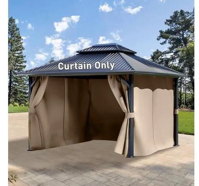 Main image of Aoodor 10x10 ft Outdoor Gazebo Curtains, 4 Panels Waterproof Privacy Sidewall Replacement with Zipper for Patio Pergola and Canopy, Sand Yellow
