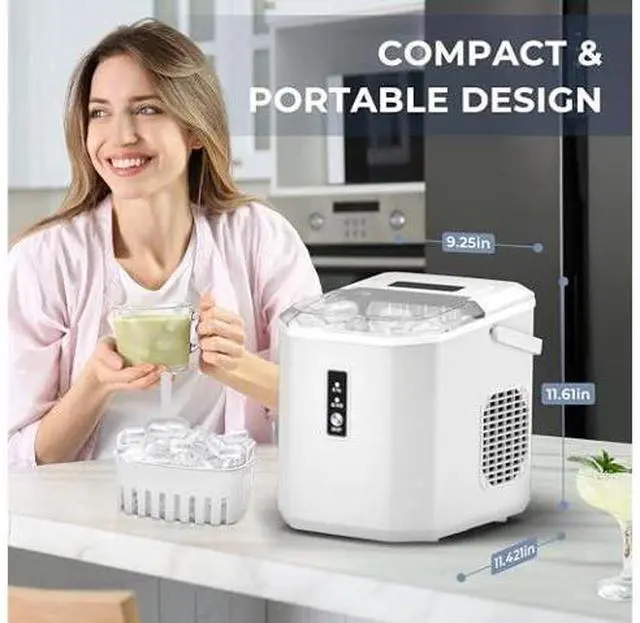 Main image of Euhomy Portable Countertop Ice Maker - 9 Cubes in 6 Mins, 26lbs/Day, Self-Cleaning with Ice Scoop & Basket, Compact for Home/Kitchen/Office/RV (White)