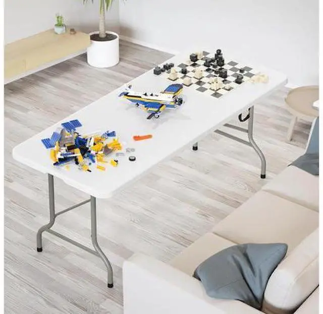 Main image of 8 Foot Plastic Folding Table Portable Long Table for Indoor Outdoor Use Rectangular with Carrying HandleWhite