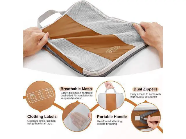 Main image of 10 Set Compression Packing Cubes for Travel Essentials,Compressible Expandable Packing Cubes for Suitcase, Luggage Garment Bags for Travel,Handy Helper for Organizing Clothes(Brown)