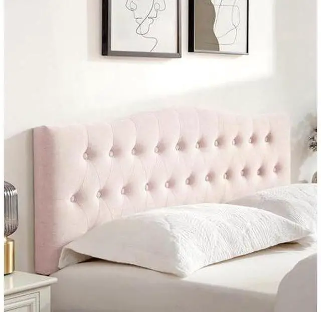 Main image of Huatean Home Tufted Upholstered Headboard Twin Size, Sturdy and Durable Solid Wood Bed headboard, Fabric Headboard Adjustable Height from 37 to 51, Modern Button Diamond Design Head Board, Pink
