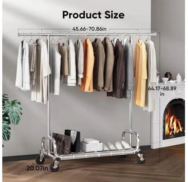 Main image of HOKEEPER Clothing Racks for Hanging Clothes Rack Heavy Duty Garment Rack, Portable Clothes Rack with Lockable Wheels, Adjustable Clothing Rack for Bedroom, Living Room
