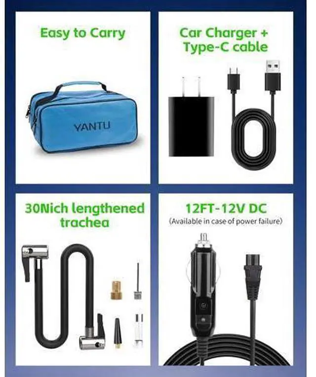 Main image of YANTU Dual Cylinder Tire Inflator Portable Air Compressor With 8.3-Inch Large Digital Screen,12V Cordless/battery powered Car Air Pump For Car Tires,Electric Auto Shut Off for Truck/Bike/Pickup/Moto
