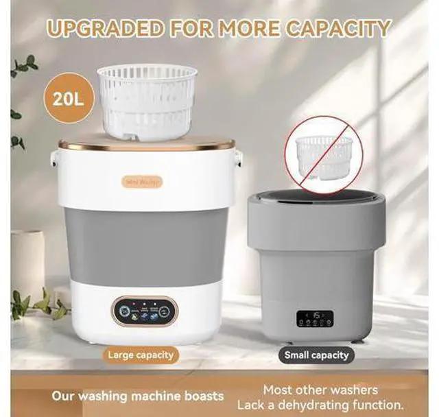 Main image of Portable Washing Machine, Folding 20L Mini Washer and Spin-Dryer, 3 Cleaning Modes Small Compact Laundry Machine of Underwear, Baby Clothes, for Apartments, Dormitories, RV, Travel, Black White