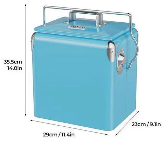 Main image of 14qt Small Insulated Portable Cooler, Retro Vintage Classic Style Hard Metal Cooler for Barbeques, Camping, Fishing and Picnics