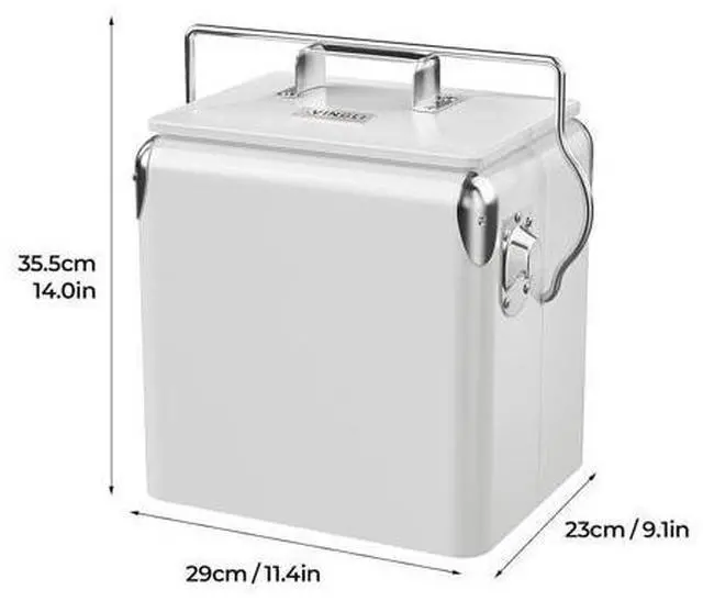 Main image of 14qt Small Insulated Portable Cooler, Retro Vintage Classic Style Hard Metal Cooler for Barbeques, Camping, Fishing and Picnics