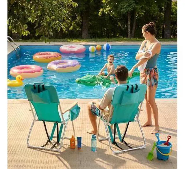 Main image of 17" Tall Beach Chairs for Adults,Aluminum 4-Position Backpack Beach Chair with Wooden Armrests,Folding Lawn Chair for Outdoor, Camping, Patio