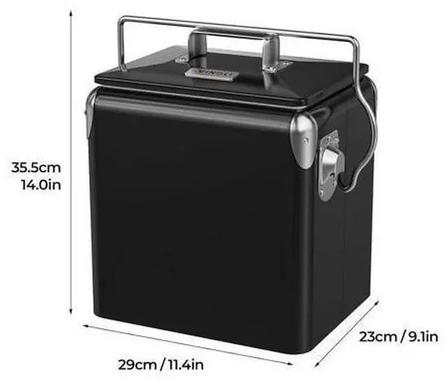 Main image of 14qt Small Insulated Portable Cooler, Retro Vintage Classic Style Hard Metal Cooler for Barbeques, Camping, Fishing and Picnics