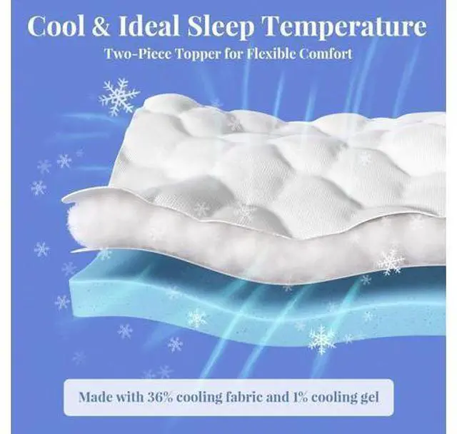 Main image of Cooling 4 Inch Twin Size Dual Layer Mattress Topper, 2 Inch Gel Memory Foam, 2 Inch Soft Pillow Top Pad, Washable Bedroom Cover for Kids Mattresses, Extra Comfortable Sleep and Back Pain Relief