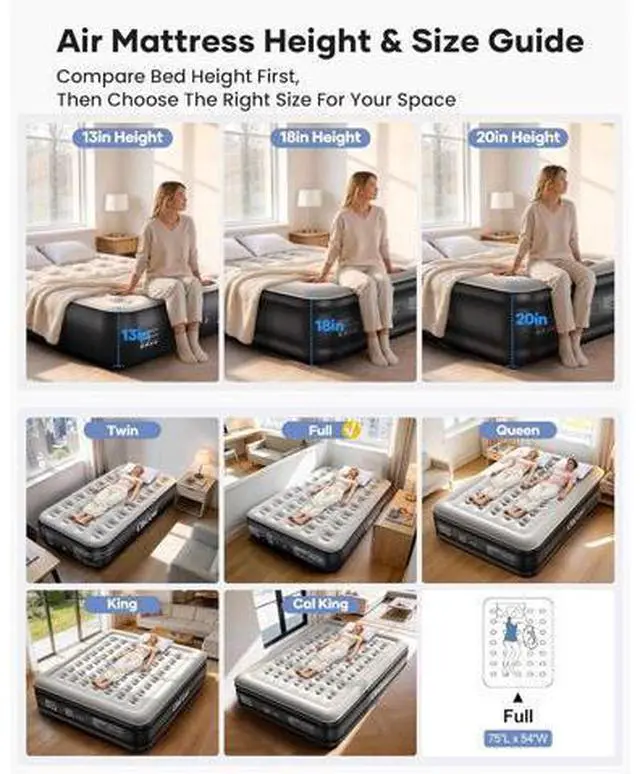 Main image of Air Mattress Full with Built in Pump, 13" Raised Inflatable Blow up Mattress, Family Choice Award Winner, Portable Foldable Bed with Upgraded Surface for Home & Camping, 600 lbs