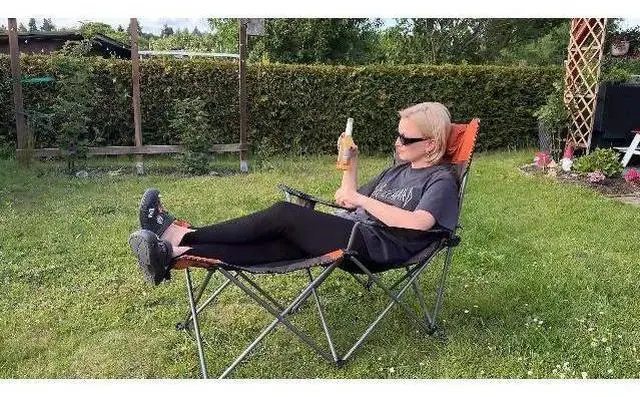 Main image of apollo walker Reclining Beach Chair, Adjustable 90-135° Backrest Camping Lounge Chairs for Adults, Folding Chair with Foot Rest & Detachable Pillow - Standard 6-Leg, Orange