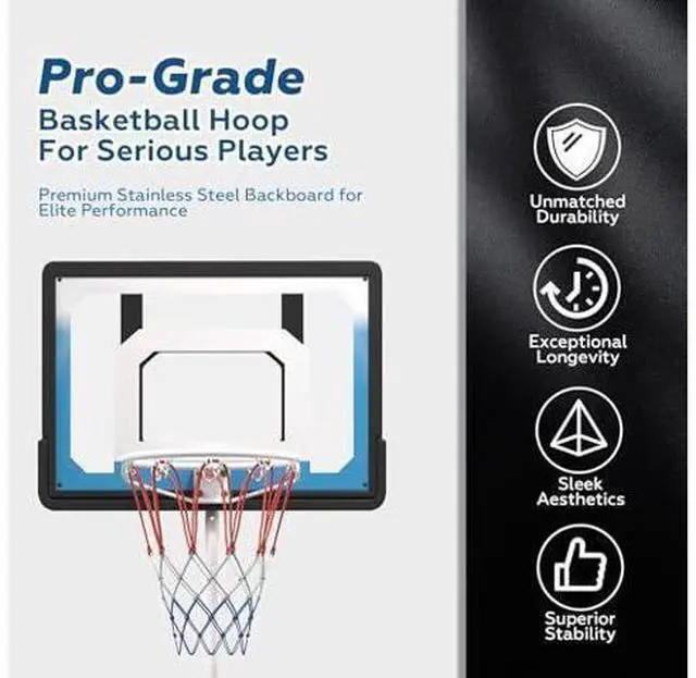 Main image of Pool Basketball Hoop, Height Adjustable 3.9" to 6.9", Blue PE Frame, Water Base, Includes Air Pump, 8-Inch Rubber Ball, Indoor & Outdoor Use