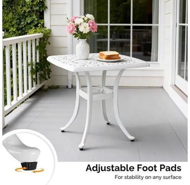 Main image of 21 Cast Aluminum Outdoor Side Table with 1.6 Umbrella Hole, All Weather Square Patio Coffee Table Bistro Table End Table for Yard Porch Poolside(White)
