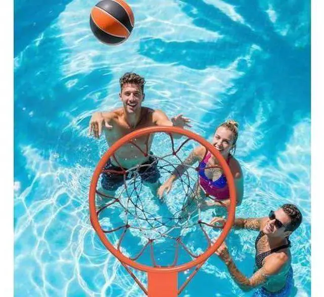 Main image of Pool Basketball Hoop, Height Adjustable 3.9" to 6.9", Orange Steel Frame, Water Base, Includes Air Pump, 8-Inch Rubber Ball, Indoor & Outdoor Use