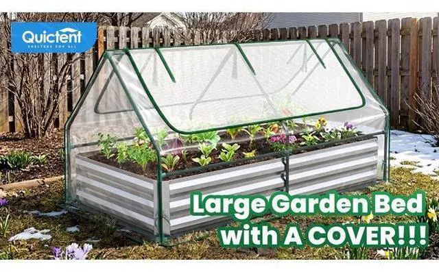 Main image of Quictent Raised Garden Bed Galvanized Raised Beds for Gardening Vegetables with Cover 8x4x2 ft Metal Planter Box Outdoor Use, Green