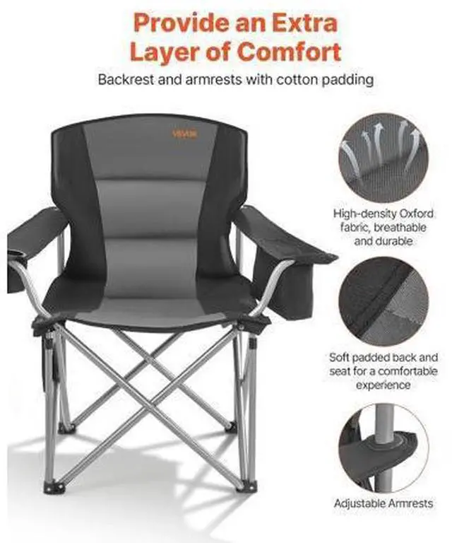 Main image of VEVOR Oversized Camping Folding Chair, Portable Heavy Duty Outdoor Quad Lumbar Back Padded with Side