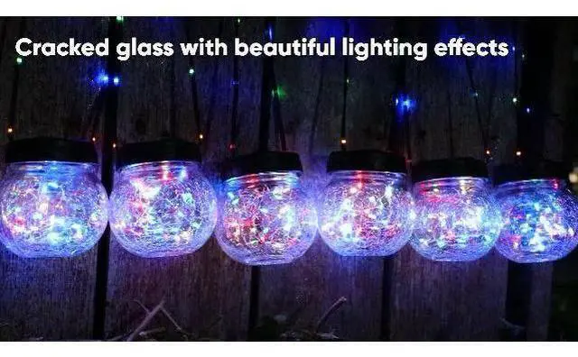 Main image of PARTPHONER Solar Lights Outdoor Waterproof 12-Pack, Solar Powered Hanging Lantern Cracked Glass Hanging Globes for Yard Decor Christmas Decoration, Shepherd Hook, Garden Tree Ornaments, RGB
