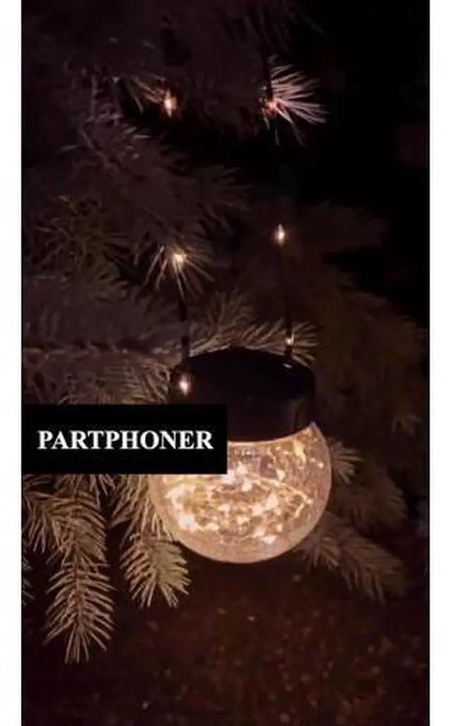 Main image of PARTPHONER Solar Lights Outdoor Waterproof 12-Pack, Solar Powered Hanging Lantern Cracked Glass Hanging Globes for Yard Decor Christmas Decoration, Shepherd Hook, Garden Tree Ornaments, Warm White