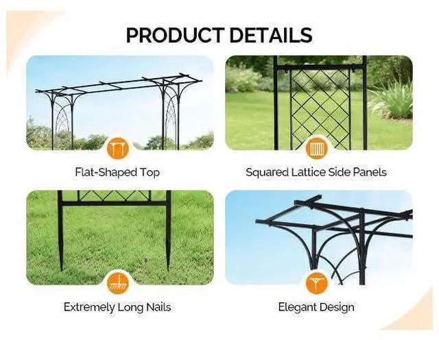 Main image of Garden Arbor, Arch for Wedding Ceremony Party, Christmas Garden Decor Steel Garden Trellis for Plant Climbing, Pergola for Garden, Backyard, Lawn (Flat Top)