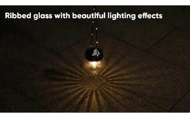 Main image of PARTPHONER Solar Lights Outdoor Waterproof 12-Pack, Solar Powered Hanging Lantern Ribbed Glass Hanging Globes for Yard Decor Christmas Decoration, Shepherd Hook, Garden Tree Ornaments, Clear