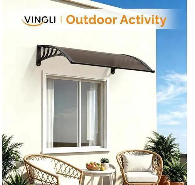 Main image of Awning for Door Entrance, 40" x 48" Window Awnings Exterior Canopy with Drainage & ABS Bracket, Polycarbonate Cover UV/Rain/Snow Protection for Porch, Patio (Brown Board & Black Bracket)