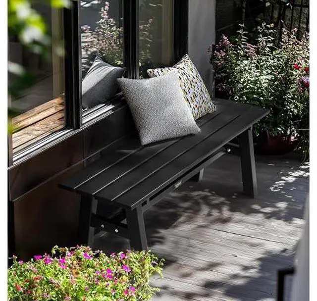 Main image of 47 Outdoor HDPE Bench, Weatherproof Garden Bench w/Metal Legs, Poly Lumber Porch Benches, 660 LBS Capacity Outdoor Backless Patio Benches for Entryway Deck (Black)