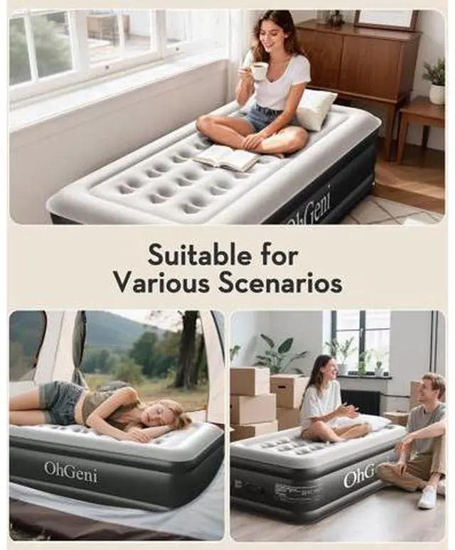 Main image of Twin Air Mattress with Built in Pump, Blow up Mattresses, Ideal Alternative to a Bed, 18" Raised Blow Up Colchones Inflables Airbed for Guests & Home, Ideal for Home Use and Outdoor Camping