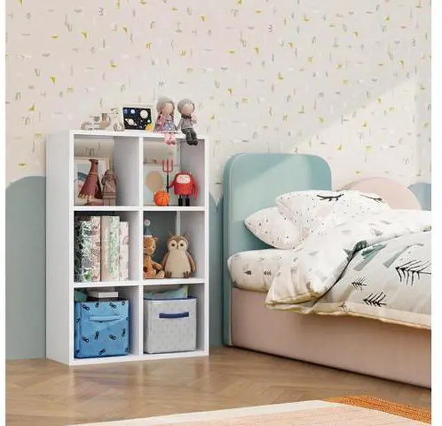 Main image of 6-Cube Bookcase, 3-Tier Metal Bookshelf with Open Compartments, Reversible White Cube Shelf Cube Sto