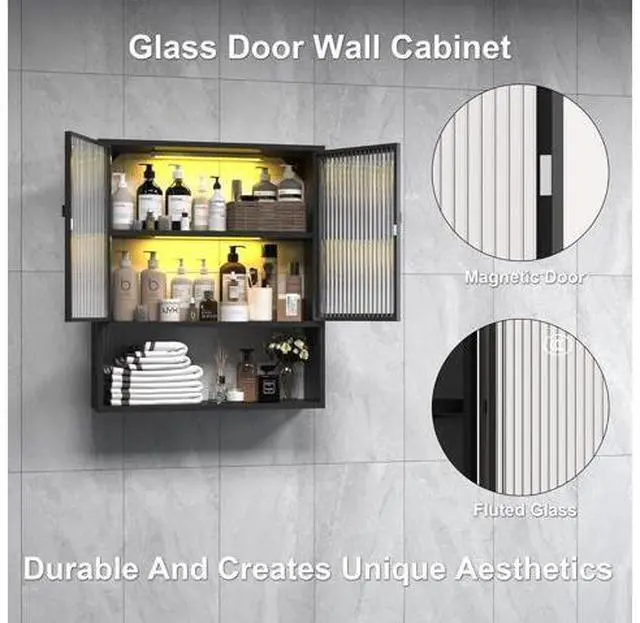 Main image of Bathroom Wall Cabinet,Metal Medicine Cabinet with Glass Doors,Wall Mounted Cabinet Over The Toilet,B