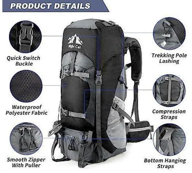 Main image of Night Cat Hiking Backpacks 70L Camping Backpacking Packs for Men Women Lightweight Outdoor for Mountaineering Traveling, No Internal Frame