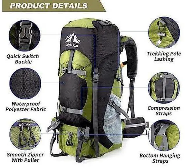 Main image of Night Cat Hiking Backpacks 70L Camping Backpacking Packs for Men Women Lightweight Outdoor for Mountaineering Traveling, No Internal Frame