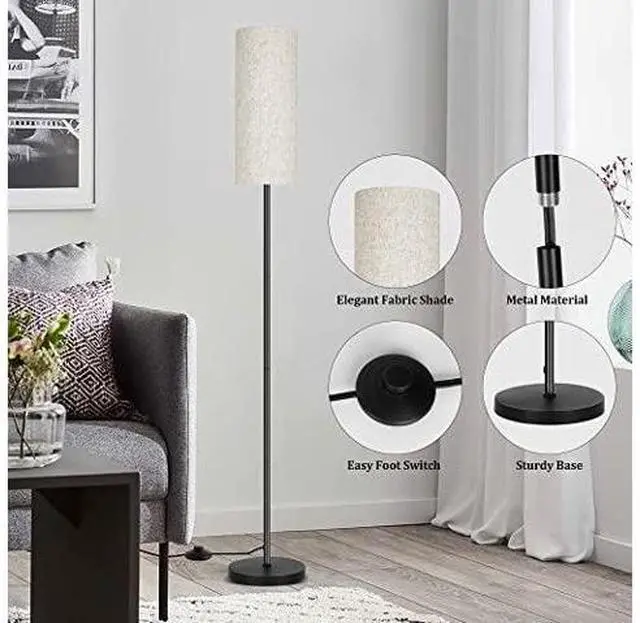 Main image of PARTPHONER Floor Lamp with Linen Shade and Shelf Floor Lamp with White Shade