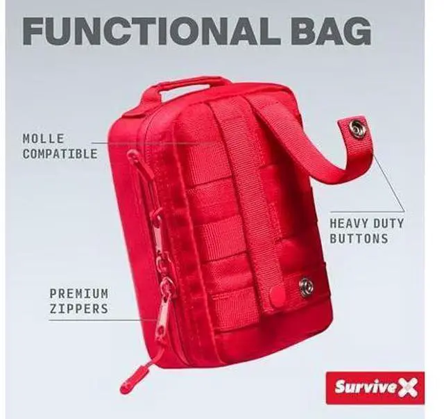 Main image of SurviveX Small First Aid Kit for Car, Travel & Home - Emergency Kit for Hiking, Camping, Backpacking and Outdoors - Includes Zip Stitch Wound Closure Strips