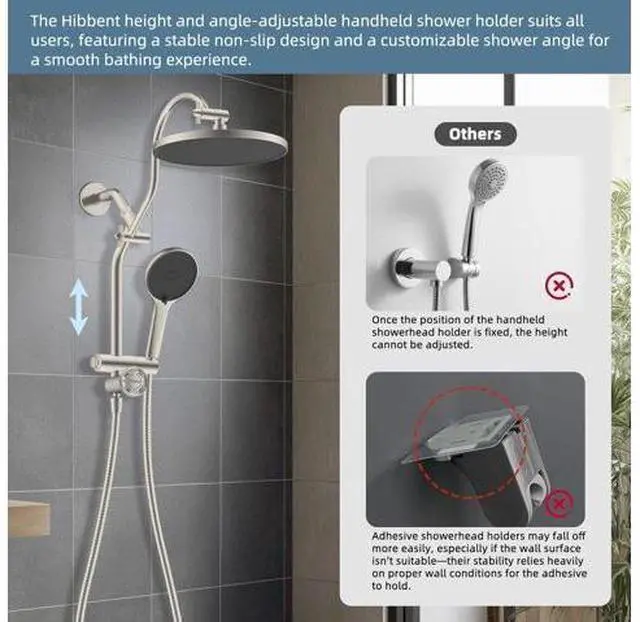 Main image of Hibbent cUPC Certified Self-cleaning Shower Head Combo, High Pressure 10'' Rain Showerhead with 3-Sp