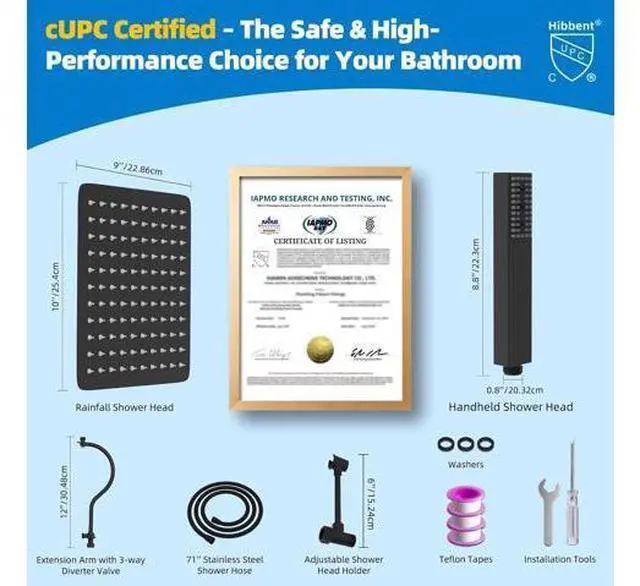 Main image of Hibbent All Metal cUPC Certified Shower Head, 10'' High Pressure Rainfall Showerhead Combo, Handheld