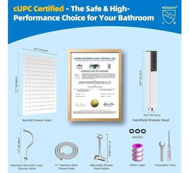 Main image of Hibbent All Metal cUPC Certified Shower Head, 12'' High Pressure Rainfall Shower Head, Showerhead Co