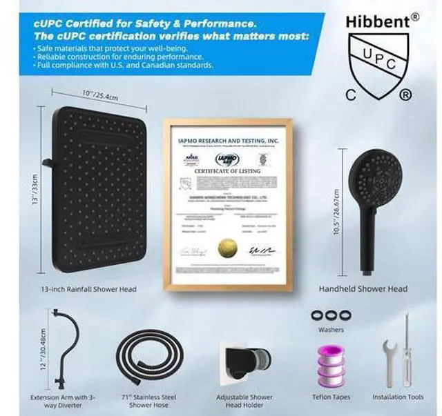 Main image of Hibbent cUPC Certified High Pressure 13'' Dual Shower Head Combo with 10-mode Handheld Spray, Rainfa