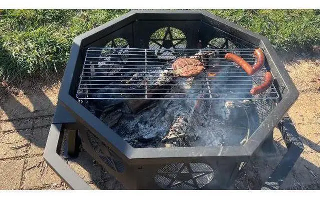 Main image of 26 inch Fire Pit, Firepits for Outside Wood Burning Fire Pits with Cooking Grill, Outdoor Fire Pit Octagonal Heavy Duty Firepit with Poker for Bonfire, Backyard, Patio, Bronze