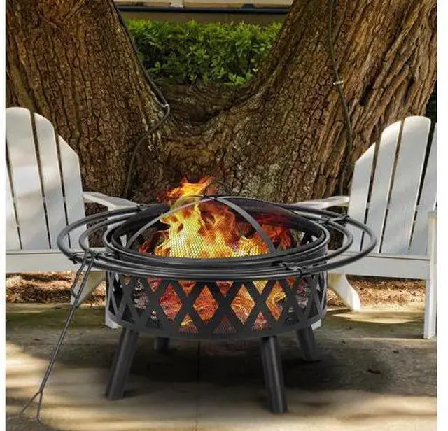 Main image of EcoNook 36 Inch Wood Burning Fire Pit with 2 Loops, Outdoor Fire Pit with Spark Screen & Fire Poker, Cross Weave Firepit for Outside Fireplace Bonfire for Yard,Patio, Garden
