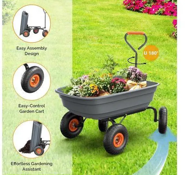 Main image of Wheelbarrow, Plastic and Steel Wheel Barrel, Garden Cart for Lawn, Gardening, Construction (Gray)