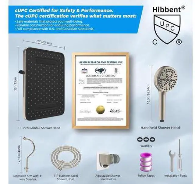 Main image of Hibbent cUPC Certified High Pressure 13'' Dual Shower Head Combo with 10-mode Handheld Spray, Rainfa