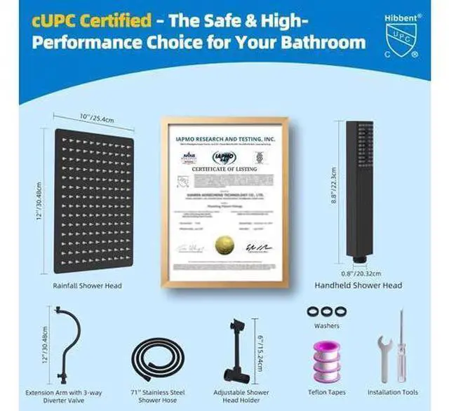 Main image of Hibbent All Metal cUPC Certified Shower Head, 12'' High Pressure Rainfall Showerhead Combo, Handheld