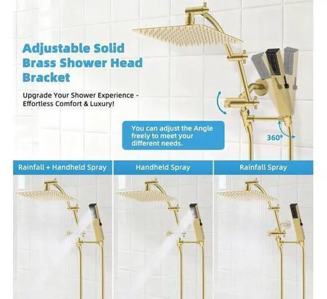 Main image of Hibbent All Metal CUPC Certified 10'' Rain Shower Head, Dual Shower Head Combo, High Pressure Handhe