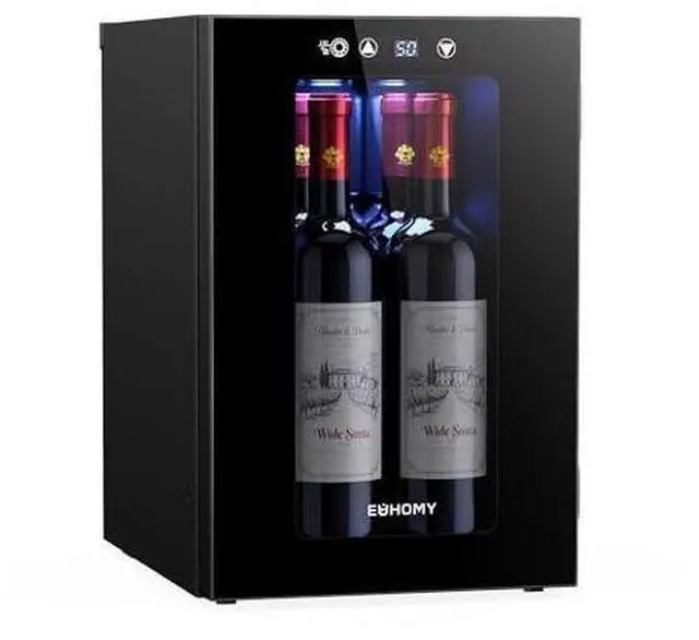 Main image of EUHOMY 18L Freestanding Counter-top Wine Fridge Mini Fridge, 4 Bottle and 6 Can Wine Cooler for Red White Wine, Wine Cellar with LED Digital Temperature Display Quiet, Black
