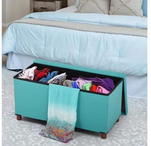 Main image of Dorriss Ottoman Storage Bench for Living Room with Tray, Bedroom Foot Stool, Coffee Table Lid, End of Bed Faxu Leather 30" Inch (L-Green)