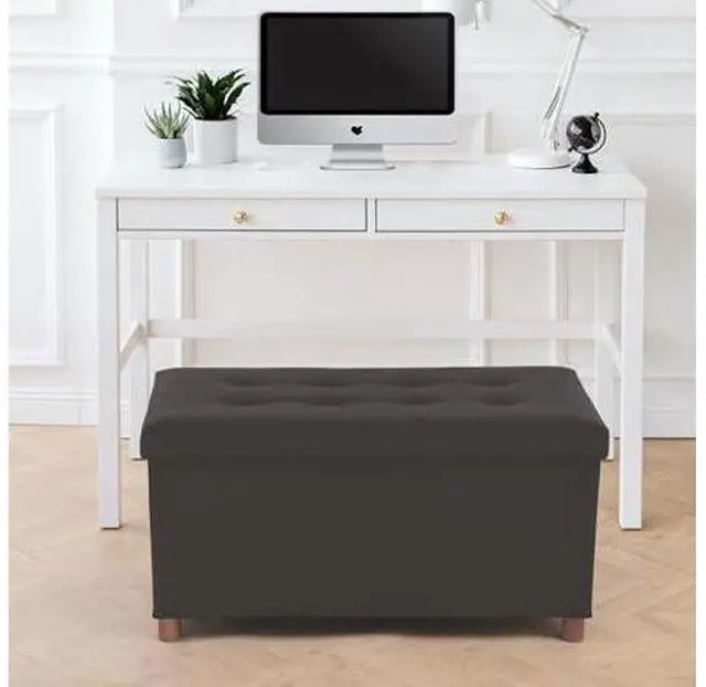 Main image of Dorriss Ottoman Storage Bench for Living Room with Tray, Bedroom Foot Stool, Coffee Table Lid, End of Bed Faxu Leather 30" Inch (L-Grey)