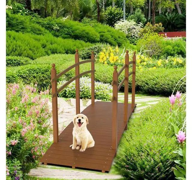 Main image of Garden Bridge, Classic Wooden Bridge with Safety Rails, Decorative Arhced Footbridge for Patio Pond, Creek, Pathway (Brown, 7.5 ft)