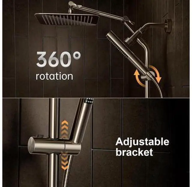 Main image of All Metal 10" Brushed Nickel Shower Head with Handheld, Luxurious Square High Pressure Double Rain Shower Heads with Power-wash Hand Held, Dual Detachable Rainfall Showerhead,Bathroom Upgrade