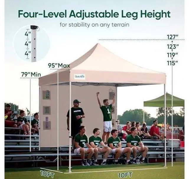 Main image of Quictent 10x10 Heavy Duty Pop up Canopy Tent, Easy up Commercial Instant Shelter with Wheeled Bag for Outdoor, Parties, Markets, Camping, 500D Silver Coated UPF 50+ Sun Shield